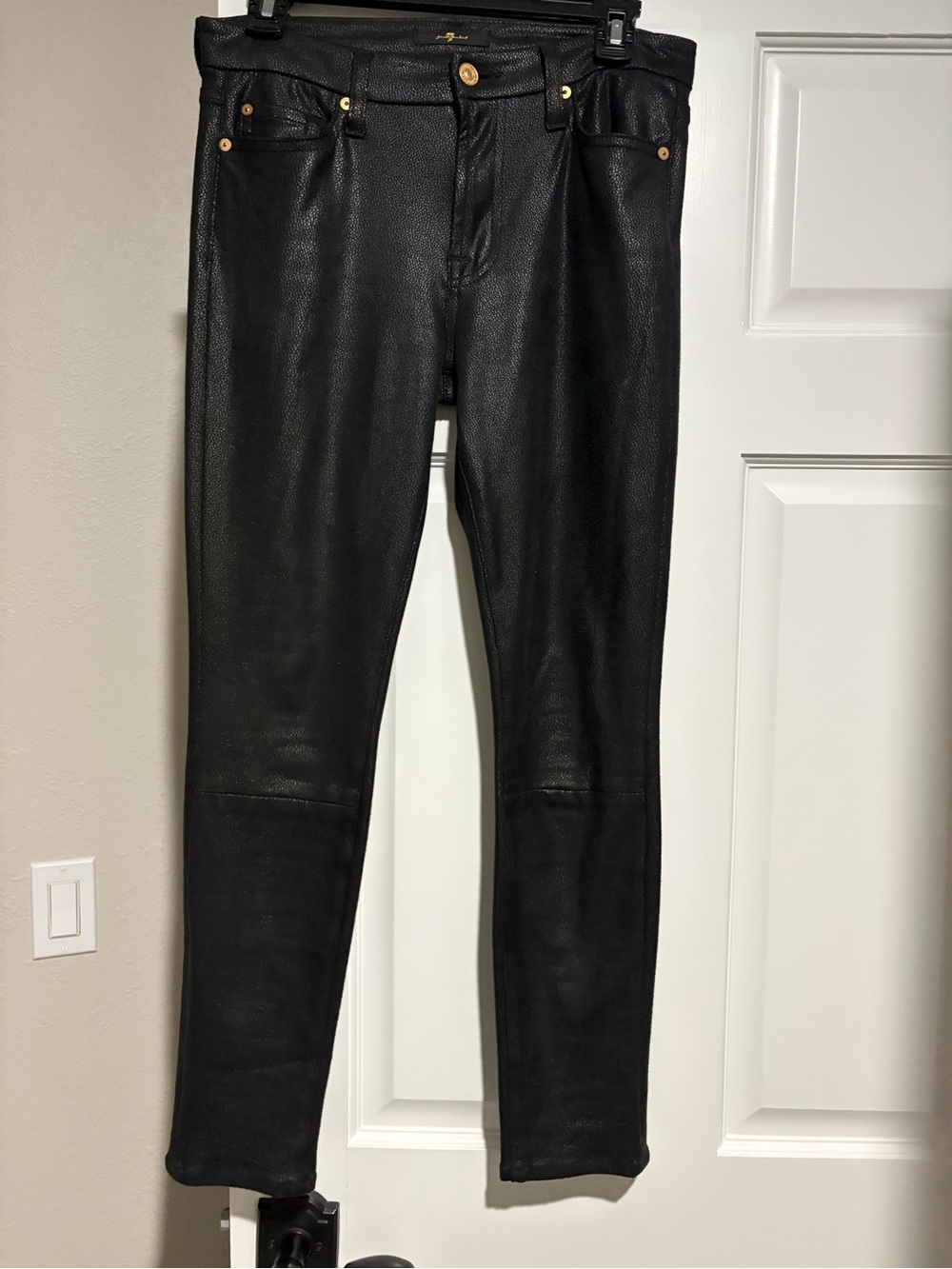 7 For All Mankind Black Faux-Leather Skinny Jeans